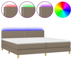 vidaXL Κρεβάτι Boxspring με Στρώμα & LED Taupe 200x200 εκ. Υφασμάτινο