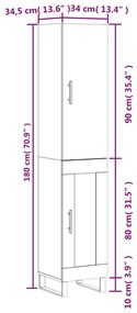 Ντουλάπι Γυαλ. Λευκό 34,5 x 34 x 180 εκ. από Επεξεργασμένο Ξύλο - Λευκό