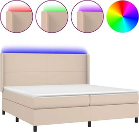 vidaXL Κρεβάτι Boxspring Στρώμα&amp;LED Καπουτσίνο 200x200 εκ. Συνθ. Δέρμα