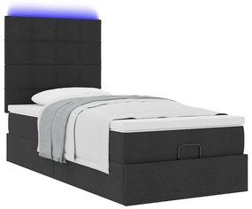 vidaXL Οθωμανικό κρεβάτι με στρώμα &amp; LEDs Μαύρο 100x200 cm Ύφασμα