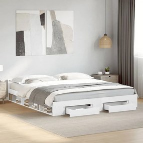 Πλαίσιο Κρεβατιού με Συρτάρια Λευκό 180x200 εκ Επεξεργ. Ξύλο - Λευκό