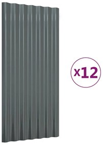 vidaXL Πάνελ Οροφής 12 τεμ. Ανθρακί 80x36 εκ Γαλβανισμένος χάλυβας