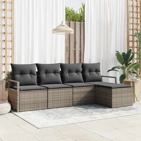 vidaXL Σετ Καναπέ Κήπου 5 pcs Γκρι Πολυ rattan, βαμμένο ατσάλι