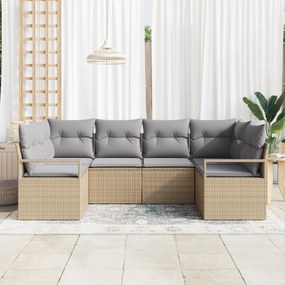 vidaXL 6 Τεμαχίων Σετ Καναπέ Κήπου με Μαξιλάρια Μπεζ Πολυ Ρατάν