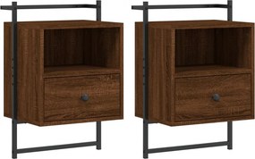 vidaXL Κομοδίνα Επιτοίχια 2 τεμ. Καφέ Δρυς 40x30x61 εκ. Επεξ. Ξύλο