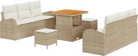 vidaXL Σετ Καναπέ Κήπου με μαξιλάρι 9 pcs Μπεζ Πολυ ράταν