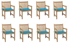 Καρέκλες Κήπου 8 Τεμαχίων από Μασίφ Ξύλο Teak με Μπλε Μαξιλάρια - Μπλε
