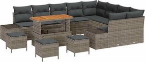 vidaXL Σετ Καναπέ Κήπου με μαξιλάρι 13 pcs Γκρι Πολυ ράταν