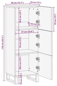 Ντουλάπι Μαύρο 40 x 33 x 110 εκ. από Μασίφ Ξύλο Μάνγκο - Μαύρο