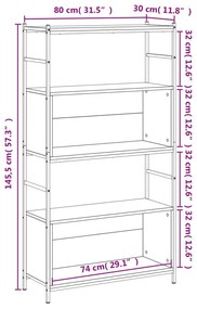 Βιβλιοθήκη Καφέ Δρυς 80x30x145,5 εκ. Επεξεργ. Ξύλο / Σίδηρος - Καφέ