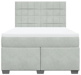 Κρεβάτι Boxspring με Στρώμα Ανοιχτό Γκρι 140x200 εκ. Βελούδινο - Γκρι