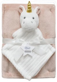 Σετ Κουβέρτα Fleece Αγκαλιάς-Λίκνου 75x100εκ. Με Νάνι-Πανάκι Παρηγοριάς 33x33εκ. Unicorn 06 White-Pink Dimcol