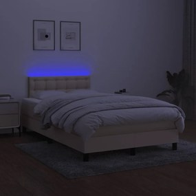 Κρεβάτι Boxspring με Στρώμα &amp; LED Κρεμ 120x200 εκ. Υφασμάτινο - Κρεμ