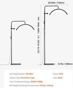Half Moon Light for Esthetician 23inch Dimmable LED Floor Lamp Lash Light Arched
