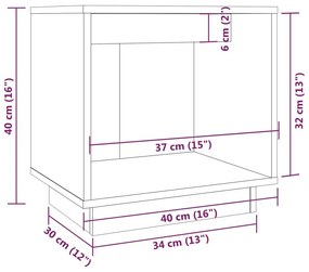 Κομοδίνα 2 τεμ. Γκρι 40 x 30 x 40 εκ. από Μασίφ Ξύλο Πεύκου - Γκρι