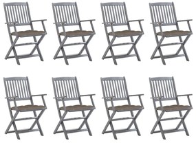 3078285 vidaXL Καρέκλες Εξ. Χώρου Πτυσσόμενες 8 τεμ. Ξύλο Ακακίας &amp; Μαξιλάρια Γκρι, 1 Τεμάχιο