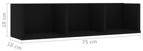 vidaXL Ράφι Τοίχου για CD Μαύρο 75 x 18 x 18 εκ. Μοριοσανίδα
