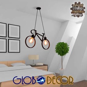 GloboStar BIKE BLACK 01213 Vintage Κρεμαστό Φωτιστικό Οροφής Δίφωτο 2 x E27 Μαύρο Μεταλλικό Μ67 x Π1.5 x Υ41cm - 01213