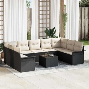 vidaXL 10 Τεμαχίων Σετ Καναπέ Κήπου Με Μαξιλάρια Καφέ Πολυ Ρατάν.