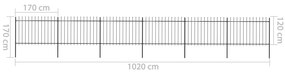 vidaXL Φράχτης Κήπου με Κορυφή Δόρυ από Ατσάλι, Μαύρος 1070x120 εκ.