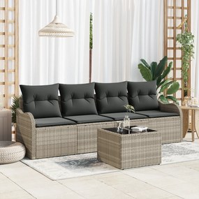 vidaXL Σετ Καναπέ 5 Τεμ. Κήπου με Μαξιλάρια Ανοιχτό Γκρι Ρατάν