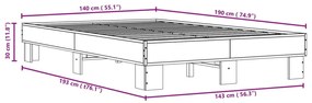 Πλαίσιο Κρεβατιού Μαύρο 140 x 190 εκ. Επεξ. Ξύλο &amp; Μέταλλο - Μαύρο