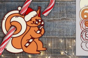 Σετ των 2 Intra απο ξύλο plywood 3mm-4mm πάχος Χριστουγεννιάτικος Σκίουρος Καραμέλα | Δίασταση 15x15 cm INTRAFABR-76135142