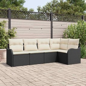 vidaXL Σετ Καναπέ Κήπου με μαξιλάρι 5 pcs Μαύρο Πολυ ράταν