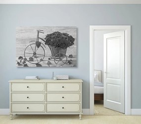 Εικόνα ενός ποδηλάτου γεμάτου τριαντάφυλλα σε μαύρο & άσπρο - 90x60