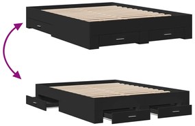 vidaXL Πλαίσιο Κρεβατιού με Συρτάρια Μαύρο 140x200 εκ Επεξεργ. Ξύλο