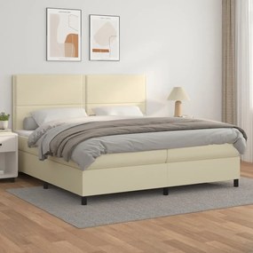 Κρεβάτι Boxspring με Στρώμα Κρεμ 200x200 εκ. Συνθετικό Δέρμα - Κρεμ