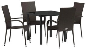 vidaXL Σέτ φαγητού για κήπο 5 pcs Καφέ Πολυ ράταν