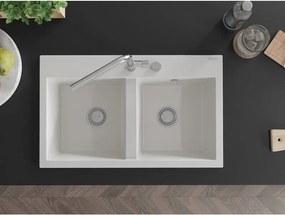 Mexen Hektor νεροχύτης γρανίτη δύο θαλάμων 800 x 480 χλστ, λευκός, σιφόνι