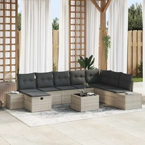 vidaXL Σετ Καναπέ Κήπου με μαξιλάρι 9 pcs Ανοιχτό γκρι Πολυ ράταν