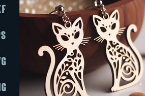 Σετ των 3 Intra απο ξύλο plywood 3mm-4mm πάχος Σκουλαρίκια σε σχήμα γάτας | | Δίασταση 3x3 cm INTRAFABR-100849950