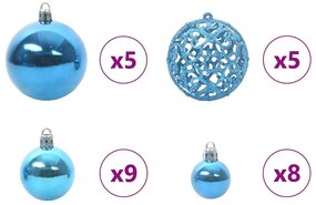 vidaXL Σετ Χριστουγεννιάτικων Στρογγυλών Μπαλίτσων 61 pcs Μπλε