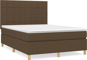 vidaXL Κρεβάτι Boxspring με Στρώμα Σκούρο Καφέ 140x200 εκ Υφασμάτινο