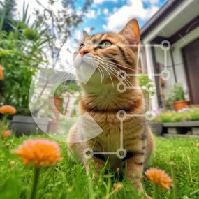 Intra Συλλεκτικό Ξύλινο Παζλ Plywood 4mm - Αξιολάτρευτη ριγέ εικόνα γάτας με φόντο όμορφο λουλούδι Σε Ξύλινο Κουτί - Διαστάσεις: 10x10 cm – 25 κομμάτια