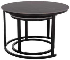 Τραπεζάκια σαλονιού TALOS Σετ 2 τμχ. Κεραμικό TOP με Όψη Μαύρου Μαρμάρου Φ70 + Φ50εκ. 70x70x45.5 εκ.