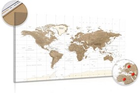 Εικόνα στο φελλό του πανέμορφου vintage παγκόσμιου χάρτη με λευκό φόντο - 120x80  place
