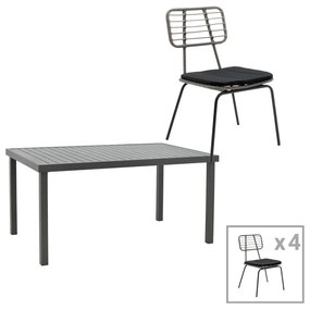 Dining table Naoki-Kliton A set of 5 black metal and anthracite aluminum 150x80x74cm 150x80x74 εκ.