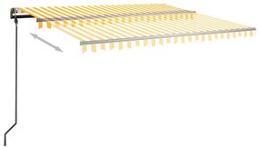 vidaXL Τέντα Συρόμενη Αυτόματη με Στύλους Κίτρινο / Λευκό 4 x 3 μ.