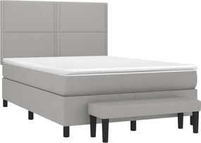 vidaXL Κρεβάτι Boxspring με Στρώμα Ανοιχτό Γκρι 140x190 εκ. Υφασμάτινο