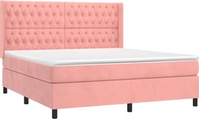vidaXL Κρεβάτι Boxspring με Στρώμα &amp; LED Ροζ 160x200 εκ. Βελούδινο