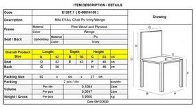 Καρέκλα Maleva-L PU Ivory 42x56x93cm (Σετ 2 ΤΕΜ)