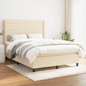 vidaXL Κρεβάτι Boxspring με Στρώμα Κρεμ 140x200 εκ. Υφασμάτινο