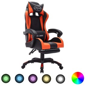 Καρέκλα Racing με Φωτισμό RGB LED Πορτοκαλί/Μαύρο Δερματίνη - Πορτοκαλί