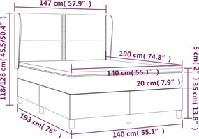 vidaXL Κρεβάτι Boxspring με Στρώμα Μπλε 140x190 εκ. Υφασμάτινο