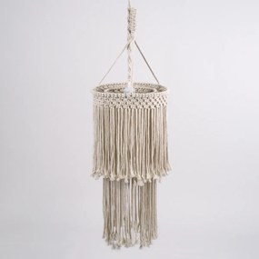 GloboStar ZAMBIA 36208 Boho - Μακραμέ - Macrame Κρεμαστό Φωτιστικό Οροφής Μονόφωτο 1 x E27 Πλεκτό Χειροποίητο Μπεζ Υφασμάτινο με Σχοινί Φ30 x Υ60cm