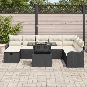vidaXL Σετ Καναπέ Κήπου με μαξιλάρι 9 pcs Μαύρο Πολυ ράταν